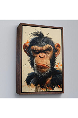 Ahşap Çerçeveli Sinirli Maymun Tablosu-7897