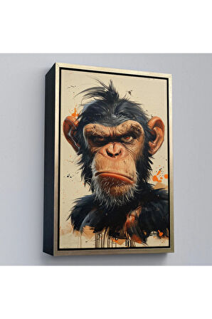 Ahşap Çerçeveli Sinirli Maymun Tablosu-7897