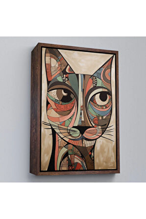 Ahşap Çerçeveli Desenli Kedi Tablosu-7901