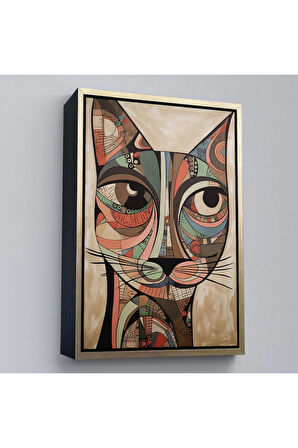 Ahşap Çerçeveli Desenli Kedi Tablosu-7901