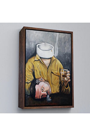 Ahşap Çerçeveli Bar Masasında Sigara İçen Adam Tablo-7902