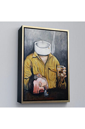Ahşap Çerçeveli Bar Masasında Sigara İçen Adam Tablo-7902