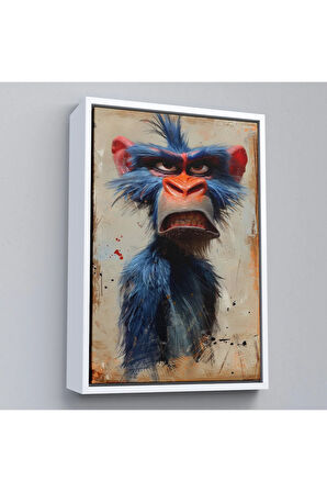 Ahşap Çerçeveli Sinirli Maymun Tablosu-7905