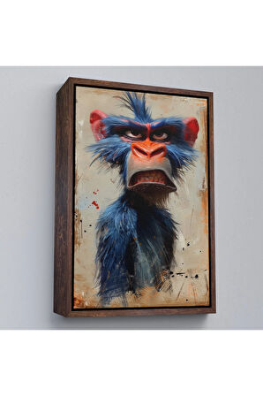 Ahşap Çerçeveli Sinirli Maymun Tablosu-7905