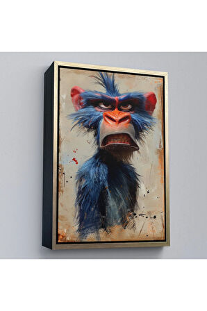 Ahşap Çerçeveli Sinirli Maymun Tablosu-7905