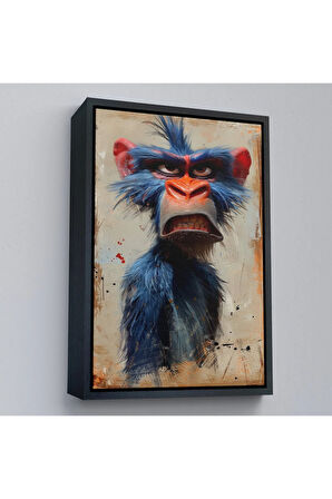 Ahşap Çerçeveli Sinirli Maymun Tablosu-7905
