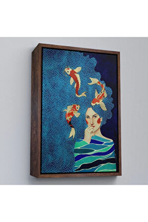 Ahşap Çerçeveli Derin Bakan Kadın Tablosu-7909