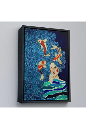 Ahşap Çerçeveli Derin Bakan Kadın Tablosu-7909