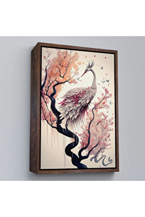 Ahşap Çerçeveli Sakura Ağacındaki Güzel Turna Tablosu-7911