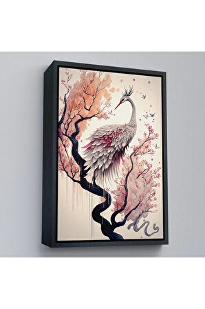 Ahşap Çerçeveli Sakura Ağacındaki Güzel Turna Tablosu-7911