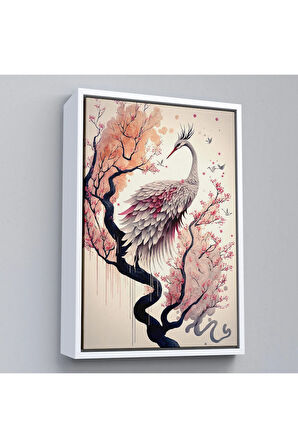 Ahşap Çerçeveli Sakura Ağacındaki Güzel Turna Tablosu-7911