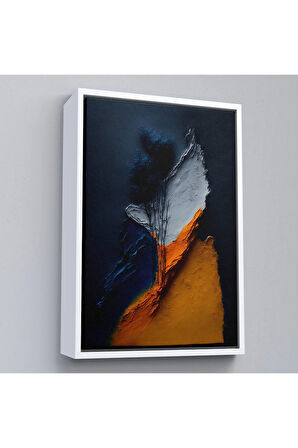 Ahşap Çerçeveli Turuncu Ve Mavi Tonlu Soyut Tablo-7913