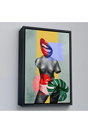 Ahşap Çerçeveli Üstsüz Retro Kadın Tablosu-7916