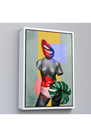 Ahşap Çerçeveli Üstsüz Retro Kadın Tablosu-7916