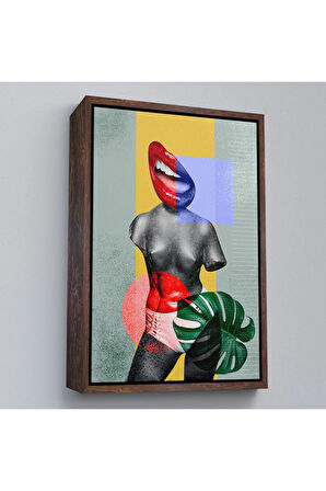 Ahşap Çerçeveli Üstsüz Retro Kadın Tablosu-7916