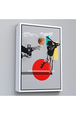 Ahşap Çerçeveli Beyzbol Sporcusu Ve Kamera Tutan Retro Eller Tablosu-7917