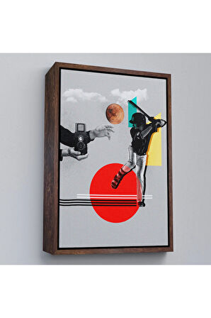 Ahşap Çerçeveli Beyzbol Sporcusu Ve Kamera Tutan Retro Eller Tablosu-7917