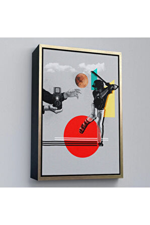 Ahşap Çerçeveli Beyzbol Sporcusu Ve Kamera Tutan Retro Eller Tablosu-7917