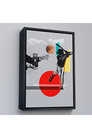Ahşap Çerçeveli Beyzbol Sporcusu Ve Kamera Tutan Retro Eller Tablosu-7917