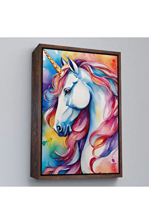 Ahşap Çerçeveli Sevimli Renkli Unicorn Tablosu-7919