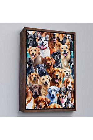 Ahşap Çerçeveli Sevimli Köpekler Tablosu-7920