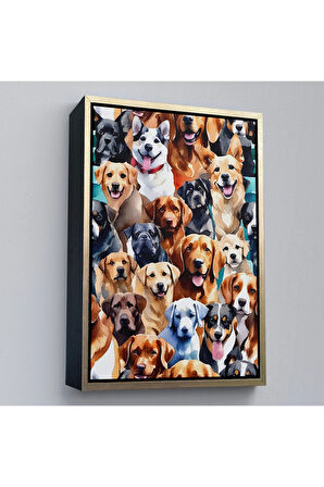 Ahşap Çerçeveli Sevimli Köpekler Tablosu-7920