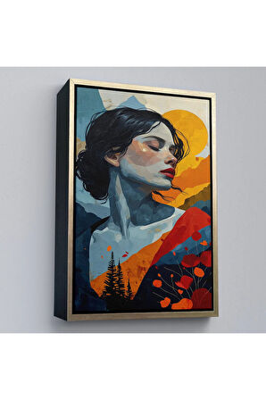 Ahşap Çerçeveli Soyut Güzel Kadın Tablosu-7922