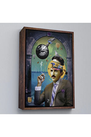 Ahşap Çerçeveli Soyut Nikola Tesla Tablosu-7924