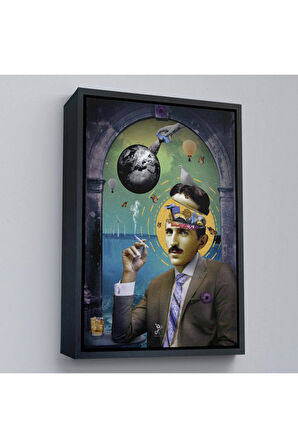 Ahşap Çerçeveli Soyut Nikola Tesla Tablosu-7924
