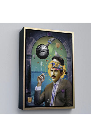 Ahşap Çerçeveli Soyut Nikola Tesla Tablosu-7924