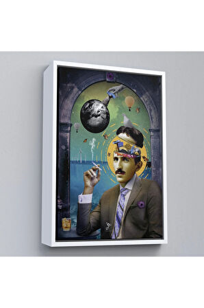 Ahşap Çerçeveli Soyut Nikola Tesla Tablosu-7924