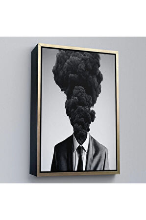 Ahşap Çerçeveli Kafasından Kara Duman Çıkan Adam Tablosu-7926