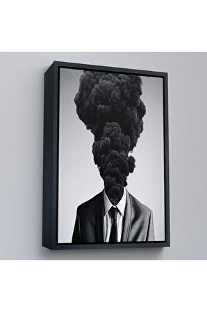 Ahşap Çerçeveli Kafasından Kara Duman Çıkan Adam Tablosu-7926