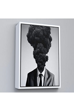 Ahşap Çerçeveli Kafasından Kara Duman Çıkan Adam Tablosu-7926