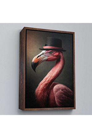 Ahşap Çerçeveli Şapkalı Pembe Filamingo Tablosu-7930