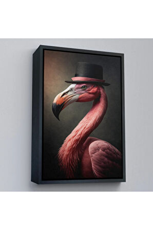 Ahşap Çerçeveli Şapkalı Pembe Filamingo Tablosu-7930