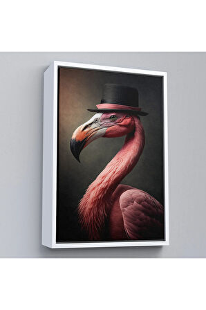 Ahşap Çerçeveli Şapkalı Pembe Filamingo Tablosu-7930