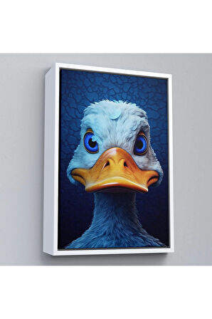 Ahşap Çerçeveli Mavi Gözlü Sevimli Ördek Tablosu-7931