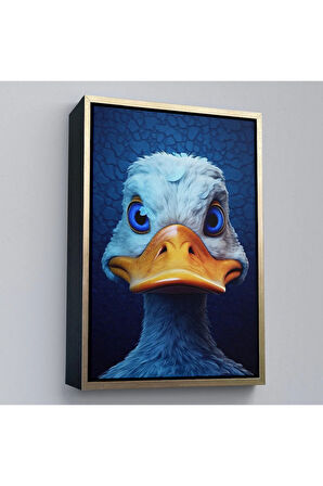 Ahşap Çerçeveli Mavi Gözlü Sevimli Ördek Tablosu-7931