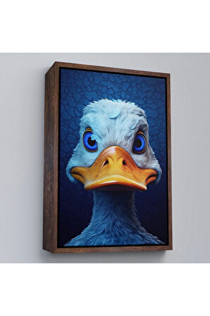 Ahşap Çerçeveli Mavi Gözlü Sevimli Ördek Tablosu-7931