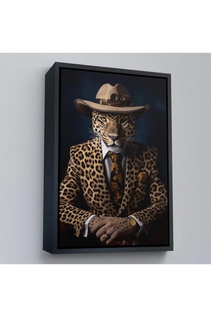 Ahşap Çerçeveli Takım Elbiseli Leopar Tablosu-7932