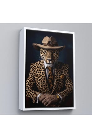 Ahşap Çerçeveli Takım Elbiseli Leopar Tablosu-7932