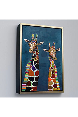 Ahşap Çerçeveli Sevimli Zürafalar Tablosu-7940