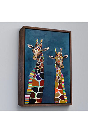 Ahşap Çerçeveli Sevimli Zürafalar Tablosu-7940