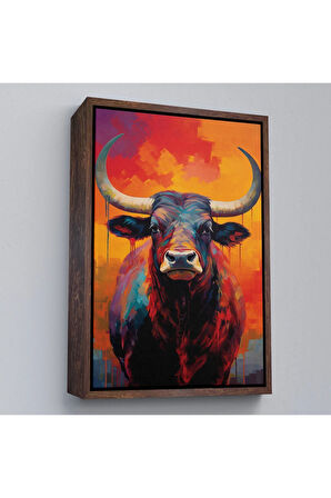 Ahşap Çerçeveli Sevimli Boğa Tablosu-7943