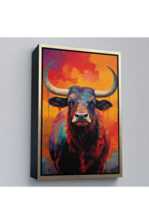 Ahşap Çerçeveli Sevimli Boğa Tablosu-7943