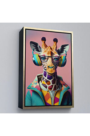 Ahşap Çerçeveli Sevimli Zürafa Tablosu-7954
