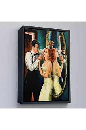 Ahşap Çerçeveli Arthur Sarnoff - 1950'Lerde Kadının Sigarasını Yakan Adam Tablosu-7955