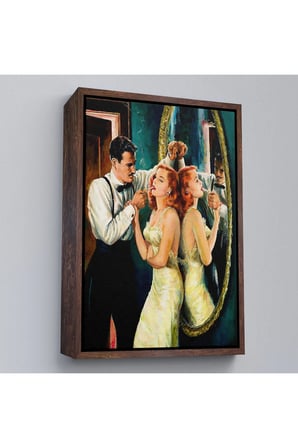 Ahşap Çerçeveli Arthur Sarnoff - 1950'Lerde Kadının Sigarasını Yakan Adam Tablosu-7955
