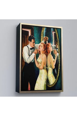 Ahşap Çerçeveli Arthur Sarnoff - 1950'Lerde Kadının Sigarasını Yakan Adam Tablosu-7955